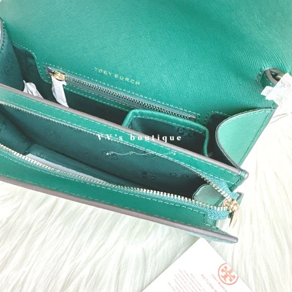 NWT Tory Burch Emerson Combo Leather Crossbody Emerald Stone Forest Green 58440